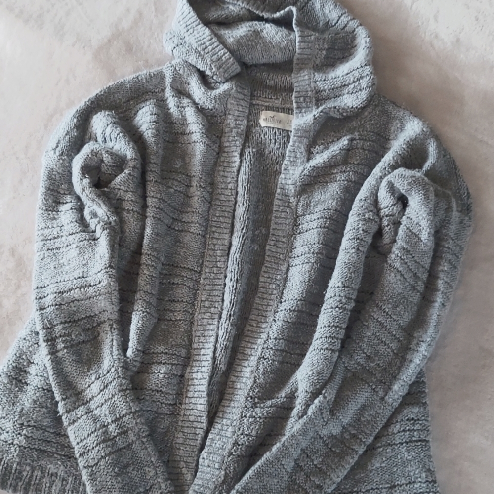 2016 Hollister Open Front Hooded Knit Cardigan Sweater